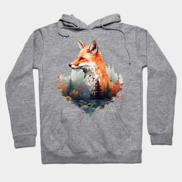 Geometric fox with forest in triangle look Hoodie by Unelmoija